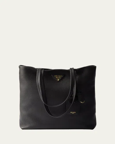 Prada Daino Soft Leather Tote Bag In F0002 Nero