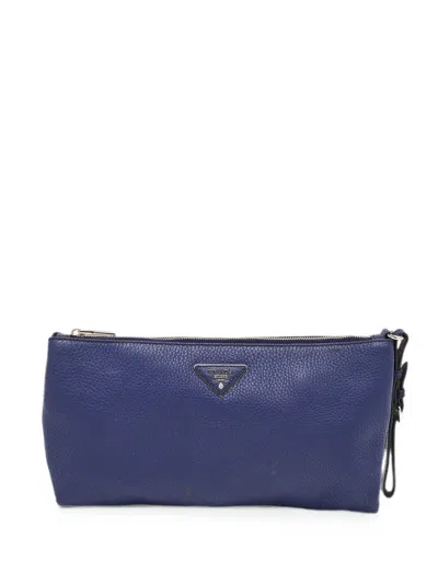 Pre-owned Prada Daino Wristlet Clutch Bag In Blue