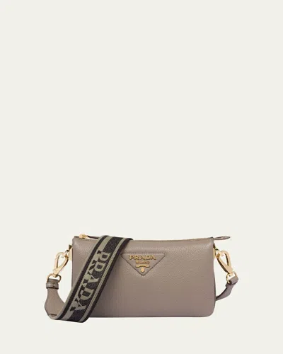 Prada Daino Zip Leather Crossbody Bag In F0jds Argilla 1