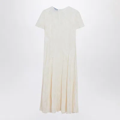Prada Ivory Dress In Damask Silk Blend In Multicolor