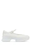 Prada Mesh Upper Platform Ballerinas With Strap Detail In White