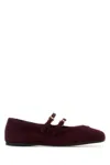 Prada Suede Ballerinas With Flat Sole And Round Toe In Burgundy