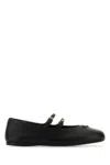 Prada Woven Flat Shoes With Adjustable Gold-tone Straps In Black