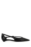 Prada Leather Ballerinas With Pointed Toe And Cut-out Design In Black