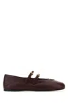 Prada Triangle Logo Leather Ballet Flats In Brown