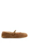 Prada Shearling Mary Jane Ballerina Flats In Brown