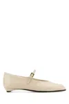Prada Leather Ballerinas With Patent Finish And Round Toe In White