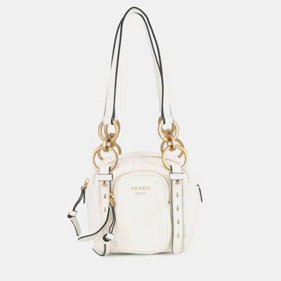 Pre-owned Prada Dangle Handbag White Leather Size Mini