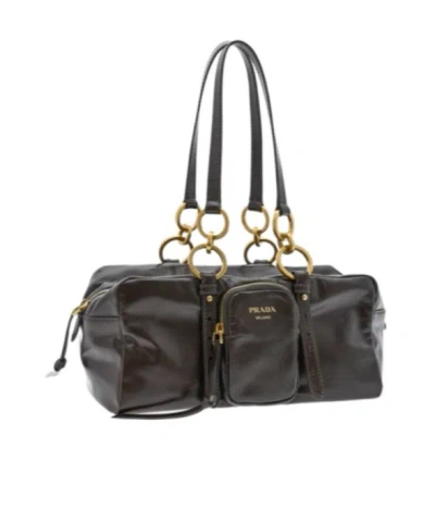 Prada Dangle Leather Shoulder Bag In Dark Brown