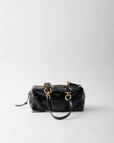 Prada Dangle Medium Leather Top-handle Bag In Black