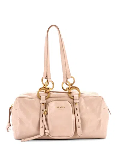 Pre-owned Prada Dangle Top Handle Bag Leather Medium Satchel In Pink