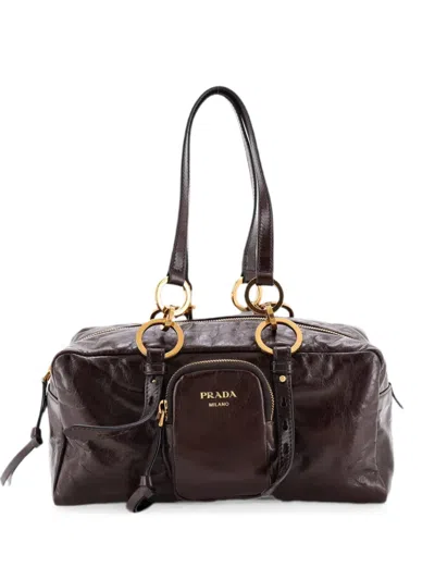 Pre-owned Prada Dangle Top Handle Bag Leather Medium Shoulder Bag In Brown