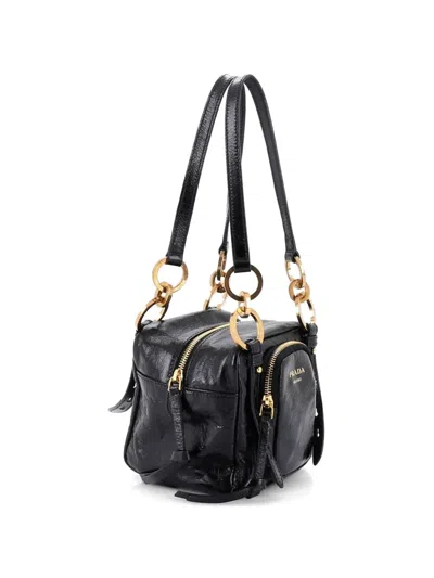 Pre-owned Prada Dangle Top Handle Bag Leather Mini Satchel In Black