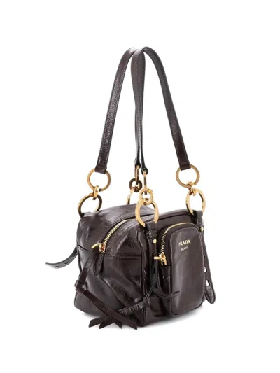 Pre-owned Prada Dangle Top Handle Bag Leather Mini Satchel In Brown