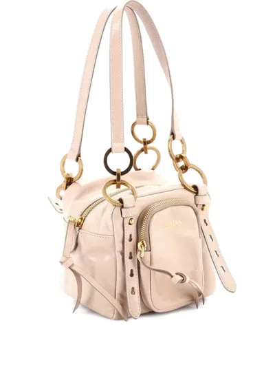 Pre-owned Prada Dangle Top Handle Bag Leather Mini Satchel In Neutral