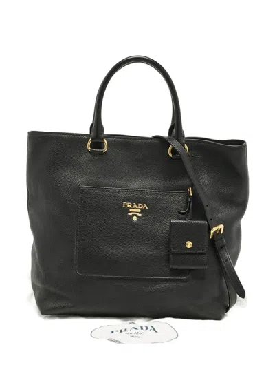 Pre-owned Prada Danio Leather Tote Bag In Black