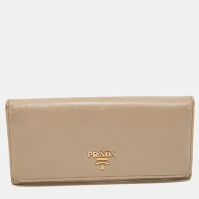 Prada Dark Beige Saffiano Leather Flap Continental Wallet In Nude