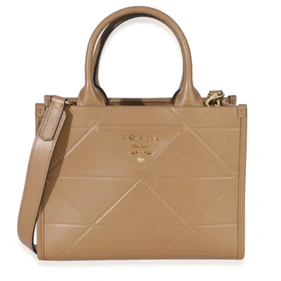 Pre-owned Prada Dark Beige Soft Calfskin Triangolo Symbole Mini Tote