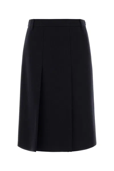 Prada Dark Blu Wool Skirt In Black