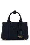 Prada Dark Blue Canvas Shopping Bag In Blue