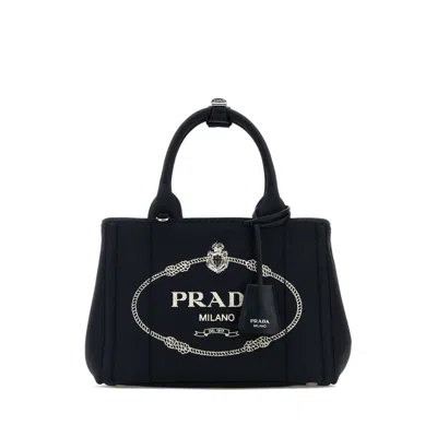 Prada Dark Blue Canvas Small  Jardiniere Re Handbag