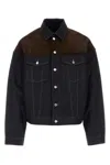 Prada Denim And Leather Jacket In Blue