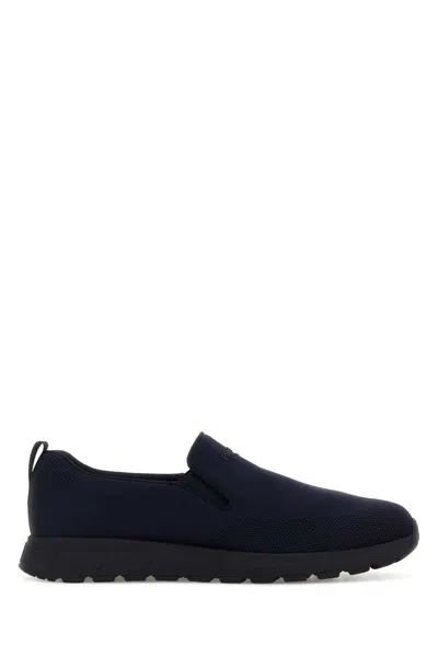 Prada Dark Blue Jersey Slip Ons In Black