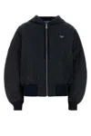 Prada Bomber In Re-nylon Blu Scuro Donna In Animal Print