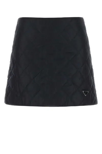 Prada Dark Blue Re-nylon Mini Skirt In Black
