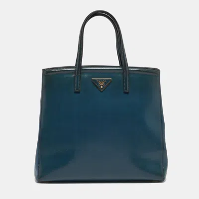 Pre-owned Prada Dark Blue Saffiano Vernic Leather Parabole Tote