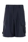Prada Bermuda Silk Shorts Loops Belt In Blu