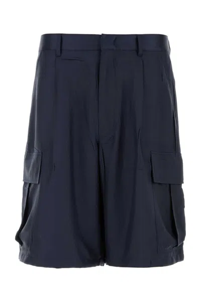 PRADA DARK BLUE SILK BERMUDA SHORTS