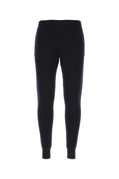 Prada Dark Blue Stretch Cashmere Blend Joggers In Black