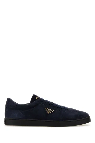 PRADA DARK BLUE SUEDE SNEAKERS