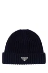 Prada Dark Blue Wool Beanie Hat In Blue