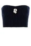 Prada Strapless Wool Blend Top Embellishment Detail In Blue