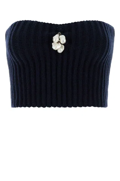 PRADA PRADA DARK BLUE WOOL BLEND TOP