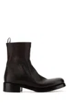 Prada Leather Ankle Boots Round Toe Design In Brown
