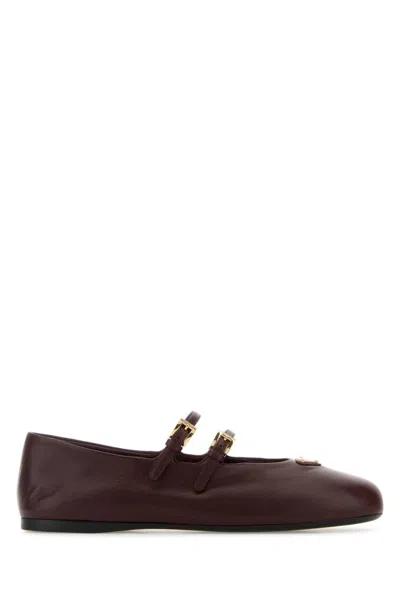 Prada Dark Brown Leather Ballet Flats