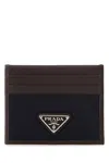 Prada Dark Brown Leather Card Holder In Black