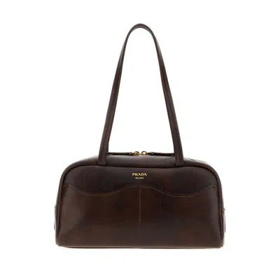 Prada Brown Logo Large Shoulder Bag