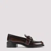 Prada Polished Brown Flat Shoes With Decorative Buckle In Dark Brown