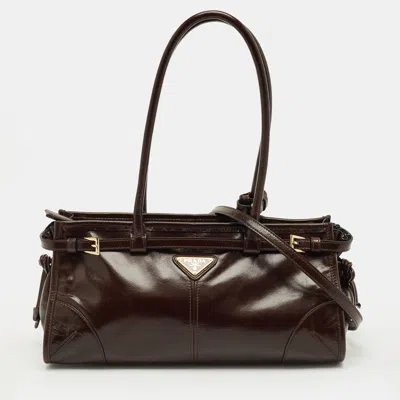Pre-owned Prada Dark Brown Leather Medium Bonnie Shoulder Bag