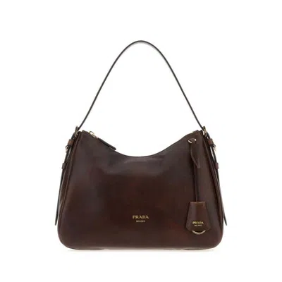 Prada Dark Brown Leather Shoulder Bag Cacao Borse A Mano