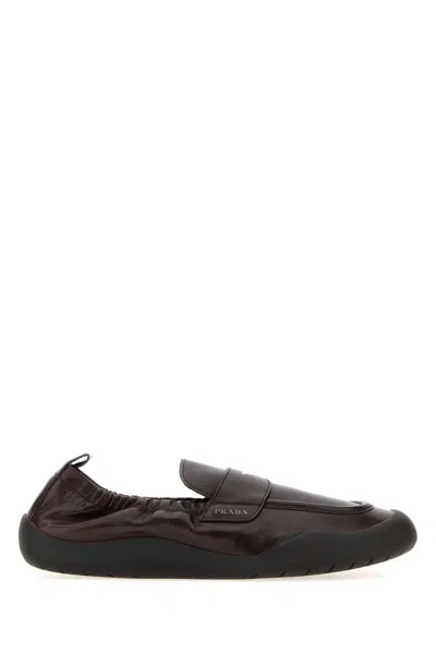 Prada Dark Brown Leather Speedrock Loafers In Multi