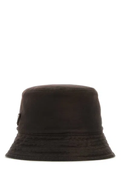 PRADA DARK BROWN LOGO BUCKET HAT