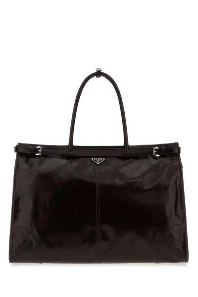 Prada Dark Brown Logo Large Tote