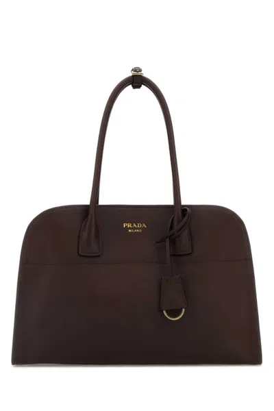 PRADA DARK BROWN LOGO MEDIUM TOTE