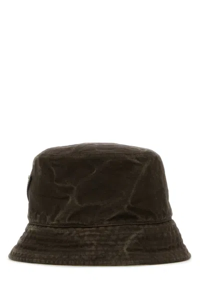 PRADA DARK BROWN LOGO PATCH BUCKET HAT