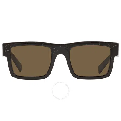 Prada Dark Brown Rectangular Men's Sunglasses Pr 19ws 19d01t 52 In Black / Brown / Dark / Yellow